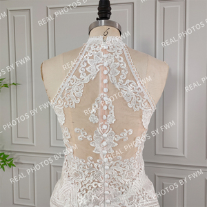 Vraies photos de haute qualité licou cou paillettes appliques <span class=keywords><strong>dentelle</strong></span> sirène robe de mariée pour les femmes robe de mariée pour le <span class=keywords><strong>mariage</strong></span> 2024 - Product Image 6
