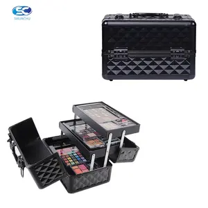 Tùy Chỉnh Make Up Box Thương Hiệu Có Thể Khóa Trang Điểm Carry Organizer Du Lịch Nhôm Mỹ Phẩm Train Trường Hợp