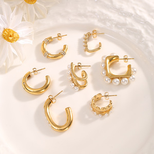 Boucles d'oreilles créoles OAHLAN en acier inoxydable et alliage de zinc, plaquées <span class=keywords><strong>or</strong></span> 18 carats, avec perles et zircons cubiques, pour femme, cadeau de fêtes - Product Image 2