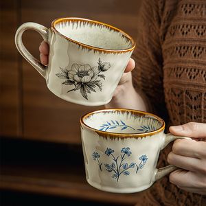 Vintage Flower Ceramic Coffee Cup Glazed Tea Mug for Office and Home - Product Image 2