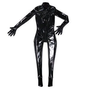 <span class=keywords><strong>Combinaison</strong></span> en cuir PU effet mouillé pour femmes, manches longues, fermeture éclair, entrejambe ouvert, <span class=keywords><strong>combinaison</strong></span> en <span class=keywords><strong>latex</strong></span> brillante, vêtements de club, grande taille - Product Image 4