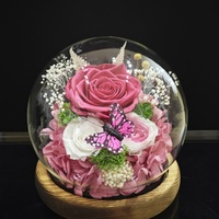 Décoration de boule de cristal avec papillon et fleur éternelle, rose préservée, boîte cadeau de fleurs naturelles