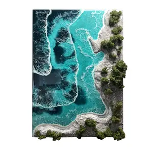 油画流体树脂和不朽苔藓海景绘画3D壁画手工制作的抽象壁画