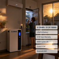 Batterie murale LiFePO4 5,12 kWh 51,2 V 100 Ah pour stockage d'énergie domestique, idéale pour les systèmes solaires résidentiels (vente en gros)