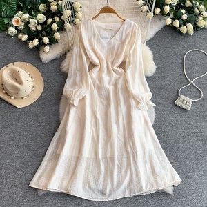 Abito da donna taglie forti, stile delicato, scollo a V, vestibilità ampia e snellente, nuovo, ricamato, elegante, lunghezza al ginocchio - Product Image 5