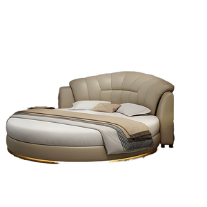 Modern Designer Cream Style High Quality Leather Soft Comfortable Queen Size <b>Bed</b> Set <b>Pine</b> Wood Frame Plywood Panel Upholstered - Product Image 1