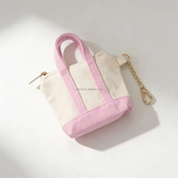 Porte-clés en toile en gros, mini sac à fermeture éclair en toile avec logo personnalisé et sangle rose, mini sac en toile personnalisé, porte-monnaie porte-clés