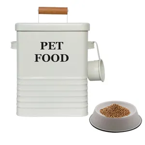 Custom Wholesale Farmhouse Metal Pet Food Treats Holder Dog Container Storage Cat Treats Tin With Scoop Pet Water Bowl