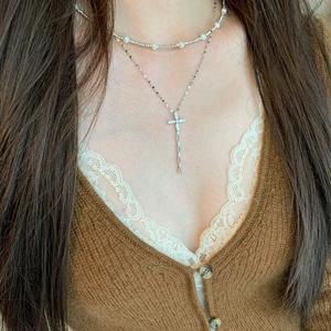 Collier en argent pur S925, design rétro avec pampilles, fabrication italienne au laser, luxe léger, collier ras du cou tendance avec perles - Product Image 2