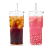 Gobelet en verre borosilicate martelé 460 ml réutilisable moderne, compatible lave-vaisselle et micro-ondes, avec couvercle et paille, pour café, thé, eau