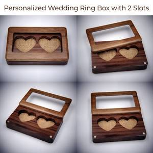 Eco-Friendly linen Slot Engagement <b>Ring</b> Holder Wooden <b>Ring</b> <b>Box</b> Wedding <b>Ring</b> Storage <b>Box</b> with Magnetic Lid for Jewelry Display - Product Image 4
