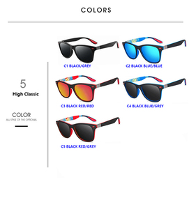 Biểu tượng tùy chỉnh Kid của nam giới phân cực UV Kính mát với màu đỏ và màu xanh vuông đinh tán khung PC Chất liệu kính mặt trời - Product Image 4