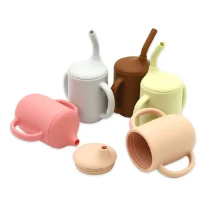 Eco Vriendelijke Bpa Gratis Milieuvriendelijk 360 Graden Geen Spill Peuter Trainer Leerling Cup Silicone Baby Sippy Bekers Met Stro