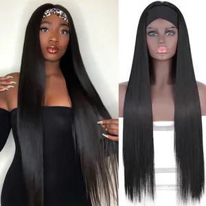 Long Straight Synthetic Women's Headband Wig Glueless Natural Hair Headband Wigs for Black Women Headwraps Hair Wigs