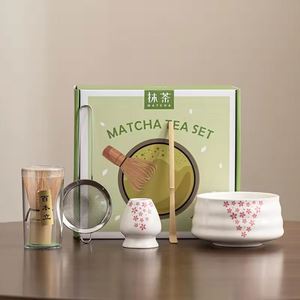Juego de Tazón de Cerámica para Matcha con Logotipo Personalizado, Batidor de Bambú para Preparar Matcha, Cepillo de Bambú para Matcha, para la Ceremonia Tradicional del Té, Caja de Regalo - Product Image 1
