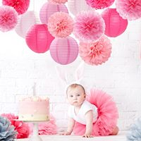 Décorations de fête rose vif - Lanternes en papier - Pompons - Guirlandes - Fournitures pour mariage, baby shower, enterrement de vie de jeune fille