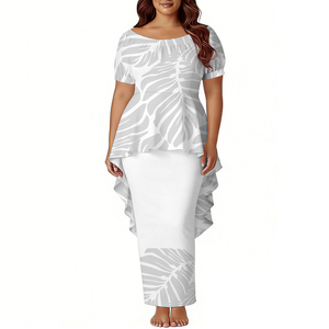 1MOQカスタムパシフィックアイランドエレガントレディースマーメイドドレスポリネシアンプネタシドレスツーピースバブルショートスリーブハワイアンドレス - Product Image 4