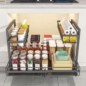 2 Tiers <b>Kitchen</b> Sliding Shelf Storage Drawer Rack <b>Pull</b> <b>Out</b> Under Cabinet Organizer Expandable Under Sink Organizer and Storage - Product Image 1