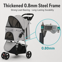 Poussette pour animaux de compagnie OEM à 3 roues, pliage rapide, roue avant pivotante, frein arrière, tapis en polaire, porte-gobelet, plateau, poussette pour chien et chat