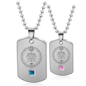 Collar de Acero Inoxidable con Placa de Identificación Zodiacal Grabada con Láser y Piedra de Nacimiento para Parejas, Regalo para Uso Diario - Product Image 2
