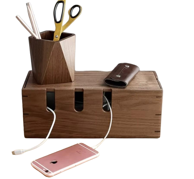 Cable Management Box, Wooden Power Strip Organizer and Desktop Cord Organizer Box