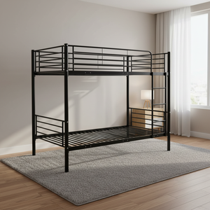 Cama litera de hierro duradera con barandillas de seguridad completas y escalera práctica, estructura de cama económica que ahorra espacio para alquiler. - Product Image 1