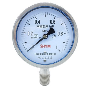 Manomètre en acier inoxydable Shanghai Yumei Y-100BF 100 mm 0-100 bars, connexion filetée pour systèmes hydrauliques eau/huile - Product Image 4