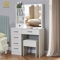 Ensemble de meubles de chambre à coucher Table de courtoisie moderne Miroir à lumière LED Table de maquillage Coiffeuse simple avec miroir LED