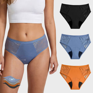 Culottes menstruelles OEM personnalisées pour femmes, taille haute, en dentelle, respirantes, anti-fuites, en coton de bambou naturel, pour femmes et jeunes filles - Product Image 1