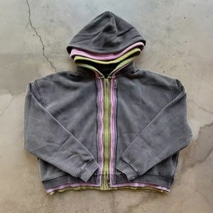 Nueva Sudadera con Capucha para Hombre, Estilo Urbano, Oversize, de Algodón 100% de Color Liso, con Lavado Ácido, Lisa, con Cremallera de Tres Capas, Corte Cuadrado y Corto, Estilo Vintage - Product Image 1