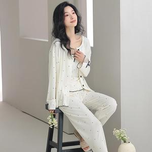 Primavera autunno nuovo <span class=keywords><strong>pigiama</strong></span> tre pezzi con tazze imbottite semplice comodo Casual <span class=keywords><strong>pigiama</strong></span> da ragazza <span class=keywords><strong>pigiama</strong></span> da donna - Product Image 2