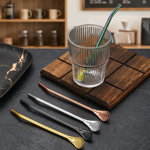 Ensemble de 4 cuillères à glace en métal modernes, accessoires de bar à cocktails réutilisables, or, argent, or rose, noir - Product Image 5