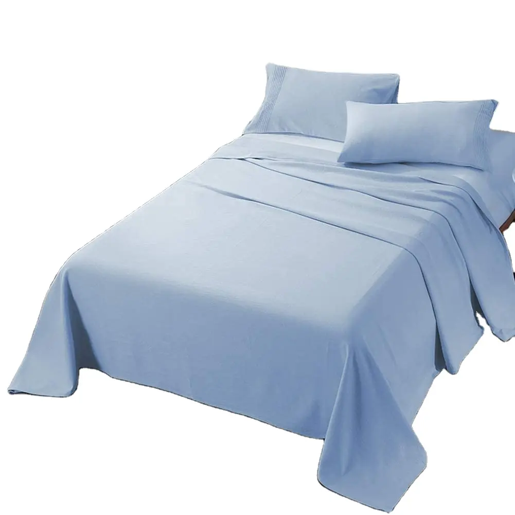 Yumuşak ve nefes alabilen mikrofiber 4 adet yatak yatak örtüsü seti açık mavi kraliçe boyutu