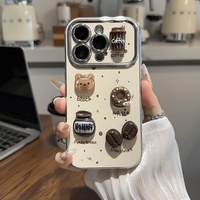 Coque de téléphone portable 3D DIY motif Ours Mignon avec Grande Fenêtre et Motif Café pour iPhone 17 13 14 15 18 Pro Max, Coque Arrière Électroplaquée