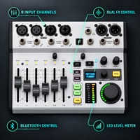 Console de mixage numérique Flow8 avec Bluetooth, mini mixeur audio numérique pour studio à domicile, enregistrement, podcast et streaming