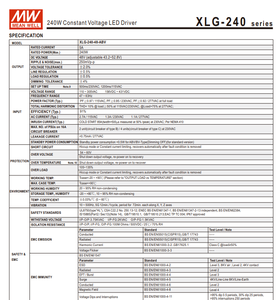 MEAN WELL XLG-240-M-A 240W 1400‑2100mA ปรับได้ 90‑171V ไดร์เวอร์ LED กำลังไฟคงที่ AC100‑305Vac IP67 กันน้ำ - Product Image 5