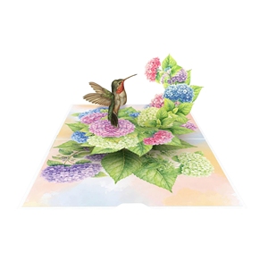 Carte de vœux 3D pop-up de la collection botanique, avec scène florale d'oiseau colibri et d'hortensia, impression personnalisée - Product Image 1