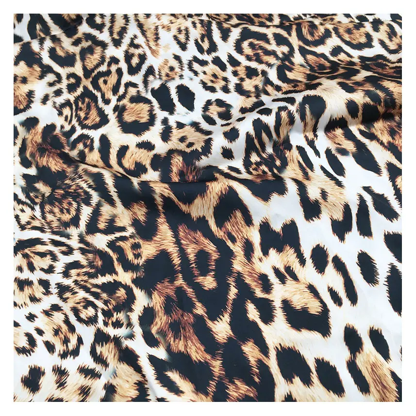 Tela de gasa satinada elástica para blusa/Vestido/ropa de dormir, estampado personalizado de leopardo 96 poliéster 4 spandex