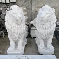 手彫りウエスタンスタイル等身大ガーデンデコレーションホワイトマーブルライオン像販売