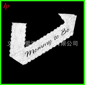 Cinta de encaje para futura mamá, blanca con letras negras, ajustable, para accesorios de fiesta de baby shower - Product Image 1