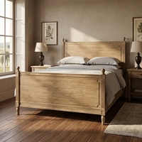 Cadre de lit double en chêne massif de style campagnard américain haut de gamme, mobilier de chambre rétro antique, lit rustique pour suite parentale haut de gamme