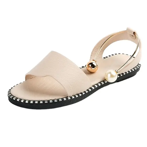Sandales plates en perles pour femmes, nouveau style, vente en gros, à bas prix, 2020
