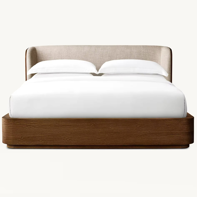 Modern Vintage Solid Wood Frame Bedroom Furniture Box Bed Design Upholstered Wooden Beds