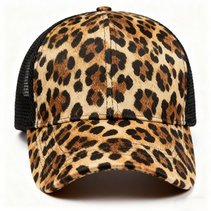 कस्टम लोगो चीता प्रिंट ट्राकर हैट कर्व्ड ब्रिम तेंदुए स्पोर्टी मेश बेसबॉल टोपी पुरुषों के लिए टोपी टोपी टोपी - Product Image 2