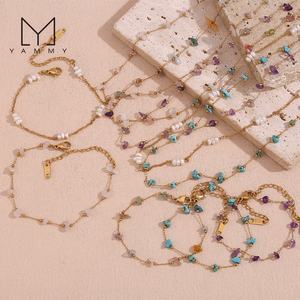 Collar de cristal de moda para mujer, joyería de oro, cadena de Rosario de piedra de gemas naturales, gargantillas colgantes de pepita facetadas de acero inoxidable - Product Image 1