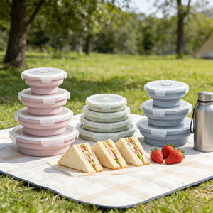 Silicone Collapsible Food <b>Containers</b> – Stackable Lunch <b>Box</b> with Lid, Freezer & Microwave Safe, Portable Bowl for Meal Prep, Left - Product Image 4