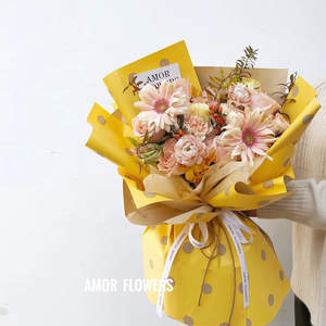 Bao bì không thấm nước giấy tròn chấm hai màu dày bó hoa Hộp quà mở gói tùy chỉnh logo mới - Product Image 5