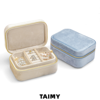 Boîte à bijoux en velours double couche, étui de voyage portable, organisateur compact avec fermeture éclair pour bagues, boucles d'oreilles, colliers, bracelets, cadeau, logo personnalisé
