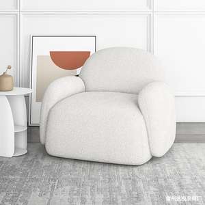 Sofá individual de piel de cordero estilo nórdico, redondo, tapizado con relleno de espuma para la sala de estar infantil - Product Image 1