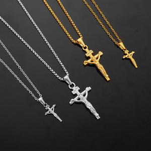 हाइप धार्मिक जेसस क्रॉस हार 18k pvd सोने की प्लेटेड स्टेनलेस स्टील क्रिस्टियन क्रूसेफिक्स पेलेंट पुरुषों के गहने के लिए पेलेंट हार - Product Image 1